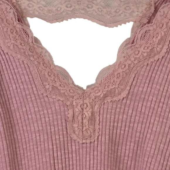 POL Wendy Lace Ribbed Tank Soft Pink Boho Coquette Boutique NWT Small - Picture 2 of 8